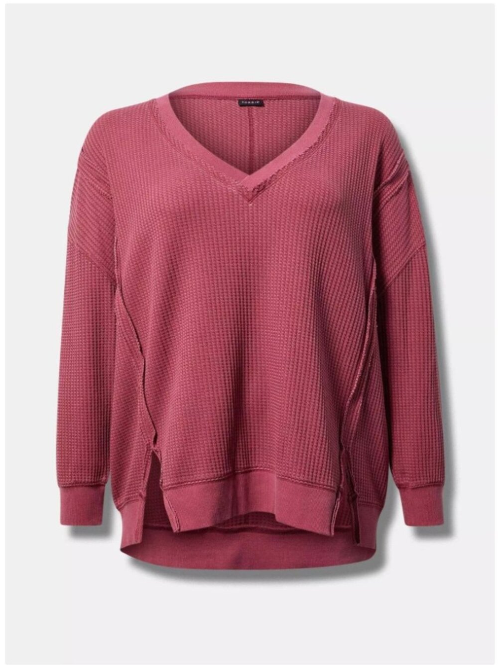 Torrid Maroon Wineberry Waffle V-Neck 3X Oversized Pullover Loungewear Grunge